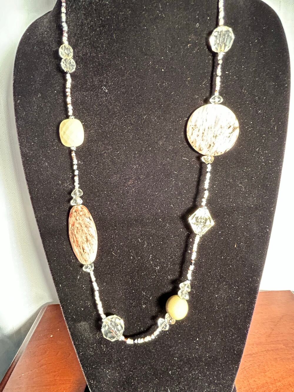 Sand Dune Neutral Tone Natural Stone Quartz Crystal Accent Necklace 20 Inch